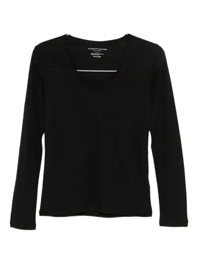 Majestic Long-sleeved Black V-neck Sweater In Cotton-cashmere Blend In Black