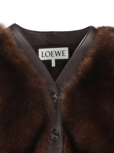 Loewe Lamb Shearling V-neck Cardigan In Brown