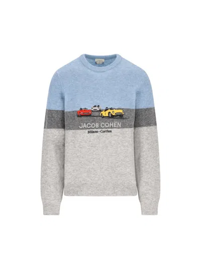 Jacob Cohen Color Block Crew Neck Sweater In Blue