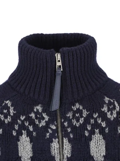 Loewe Fair Isle Wool Cardigan In Blue