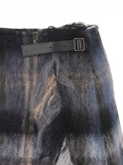 Loewe Blue Checked Mini Skirt In Mohair And Wool Blend In Multi
