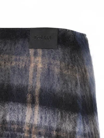 Loewe Blue Checked Mini Skirt In Mohair And Wool Blend In Multi