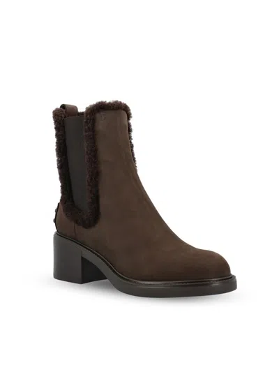 Tod's Suede Block Heel Ankle Booties In Brown