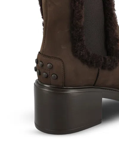 Tod's Suede Block Heel Ankle Booties In Brown
