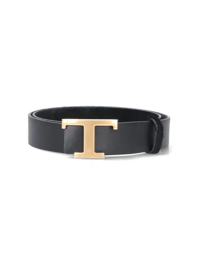 Tod's Adjustable Belt Gold-tone Buckle In Black