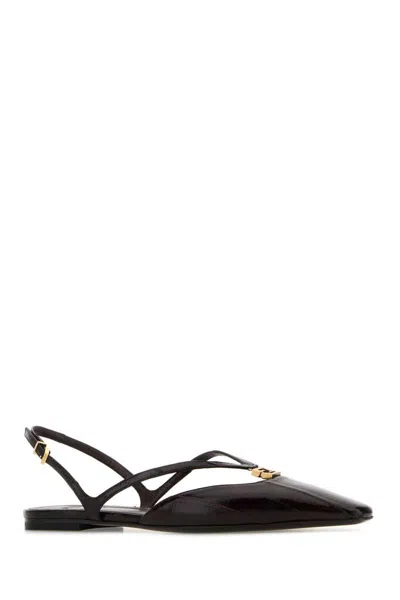 Fendi Ffolk Leather Slingback Ballets In Brown