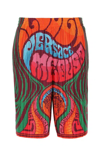 Versace Pleated Medusa Music Print Shorts In Multi