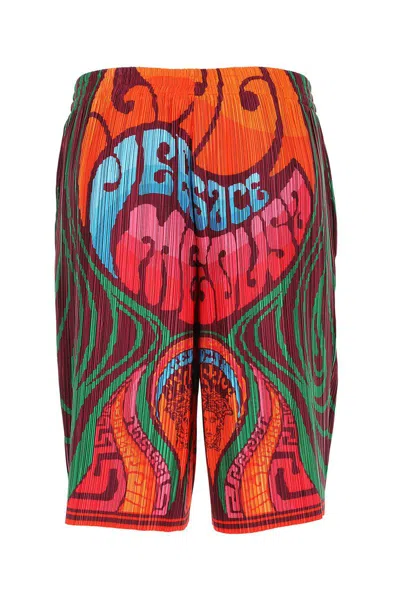 Versace Pleated Medusa Music Print Shorts In Multi