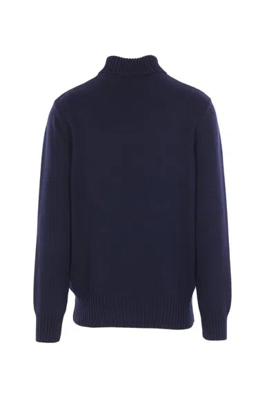 Givenchy Blue Turtleneck Sweater With Logo Lettering On The Front In Wool Man In Blue