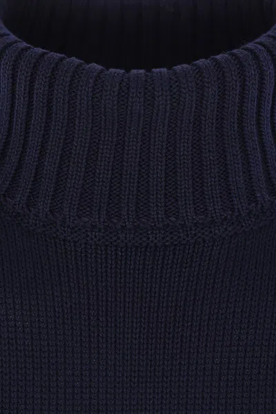 Givenchy Blue Turtleneck Sweater With Logo Lettering On The Front In Wool Man In Blue