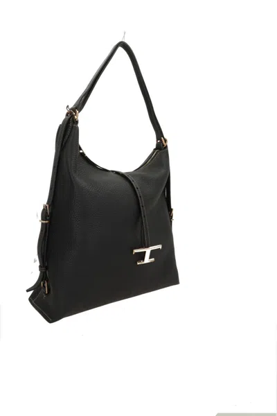 Tod's Medium T Timeless Leather Shouder Bag In Black