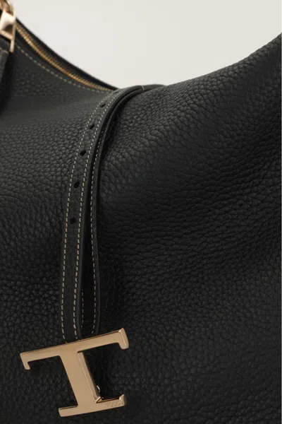 Tod's Medium T Timeless Leather Shouder Bag In Black