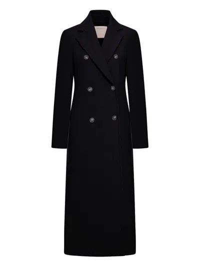 Sportmax Long Double-breasted Wool Coat Featuring Belt In Black