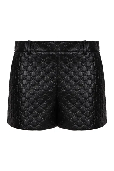 Gucci Leather Shorts With Gg Embossing In Multi