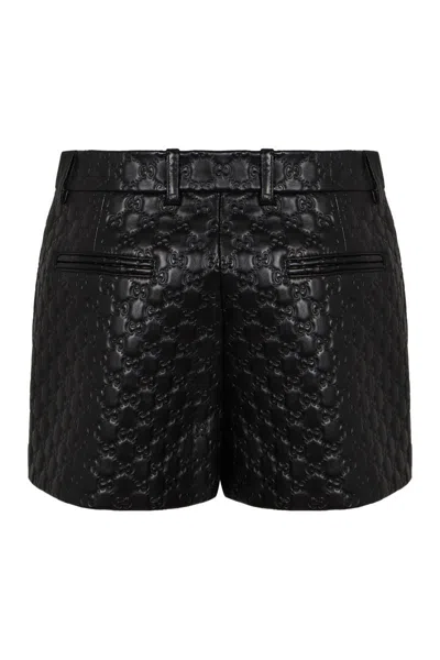 Gucci Leather Shorts With Gg Embossing In Multi