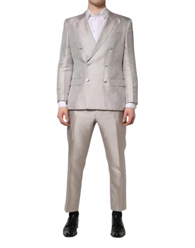 Dolce & Gabbana Light Gray Jacquard Silk Dotted 2 Piece Suit In Gray
