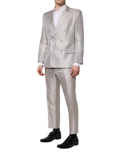 Dolce & Gabbana Light Gray Jacquard Silk Dotted 2 Piece Suit In Gray