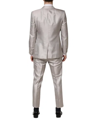 Dolce & Gabbana Light Gray Jacquard Silk Dotted 2 Piece Suit In Gray