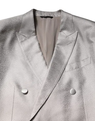 Dolce & Gabbana Light Gray Jacquard Silk Dotted 2 Piece Suit In Gray