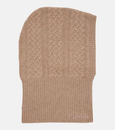 Max Mara Romana Cable-knit Cashmere Hood In Brown