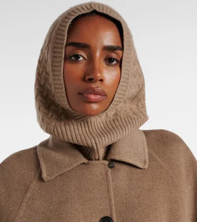 Max Mara Romana Cable-knit Cashmere Hood In Brown