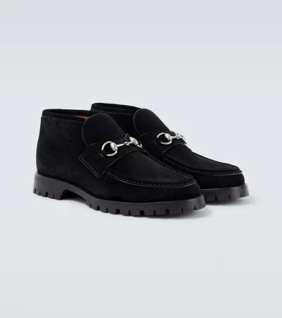 Gucci Horsebit Suede Ankle Boots In Black