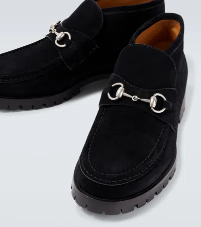 Gucci Horsebit Suede Ankle Boots In Black