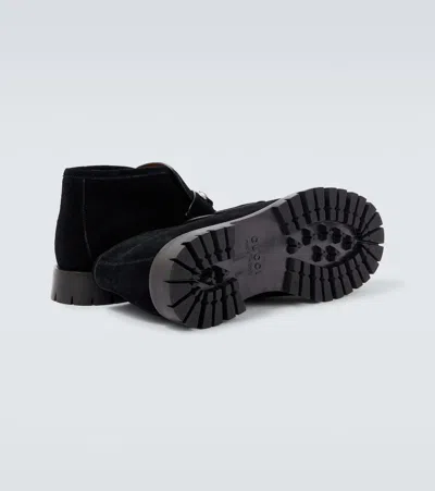 Gucci Horsebit Suede Ankle Boots In Black