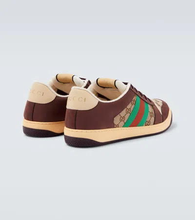 Gucci Leather And Gg Sneakers With Side Stripes In White
