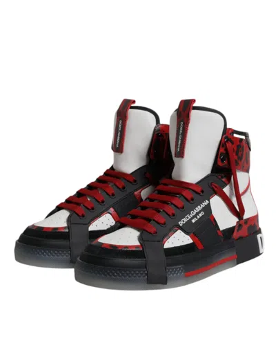 Dolce & Gabbana Men's Cheetah-print Clear-sole High-top Sneakers In White