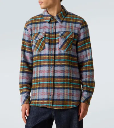 God's True Cashmere Plaid Cashmere Shirt With Lapis Lazuli In Multi