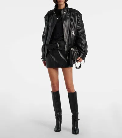 CLANCY束带皮革迷你半身裙