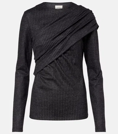 Isabel Marant Asna Chalk Stripe Wool And Cotton Top In Black