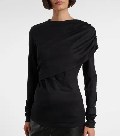 Isabel Marant Asymmetric Draped Long Sleeve Top In Black