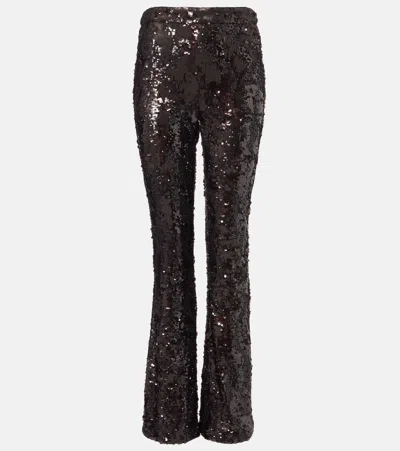 Veronica Beard Collier Sequined Satin Flared Pants In Burgundy
