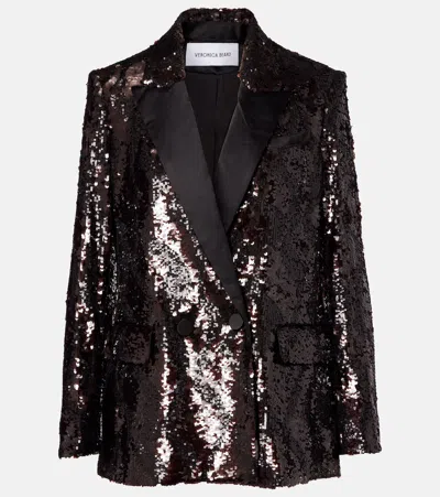 Veronica Beard Sevyn Sequin Double Breasted Dickey Evening Jacket In Burgundy