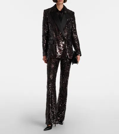 Veronica Beard Collier Sequined Satin Flared Pants In Burgundy