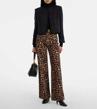 Veronica Beard Taylor High-rise Wide-leg Leopard Jeans With Chaps In Nude