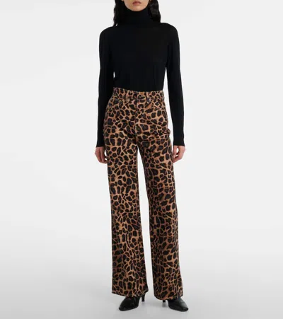 Veronica Beard Taylor High-rise Wide-leg Leopard Jeans With Chaps In Nude