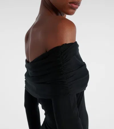 Veronica Beard Tinette Ruched Off-shoulder Midi Dress In Black