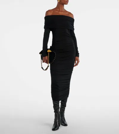 Veronica Beard Tinette Ruched Off-shoulder Midi Dress In Black