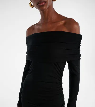 Veronica Beard Tinette Ruched Off-shoulder Midi Dress In Black