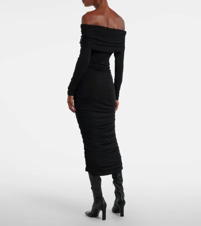 Veronica Beard Tinette Ruched Off-shoulder Midi Dress In Black