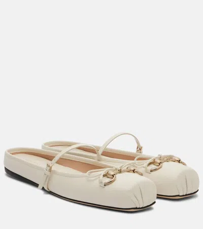 Gucci Women Leather Ballerina Mules In White