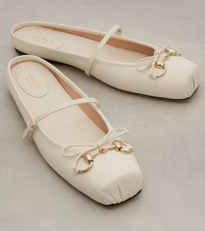 Gucci Women Leather Ballerina Mules In White