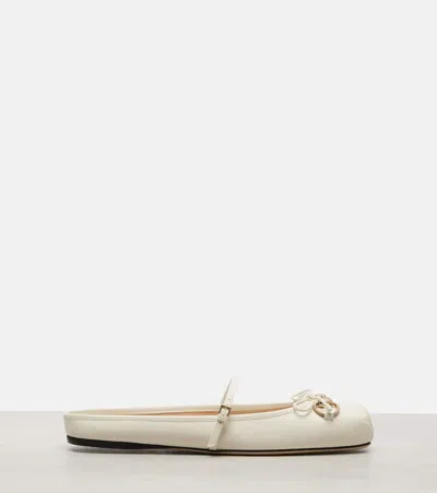 Gucci Women Leather Ballerina Mules In White