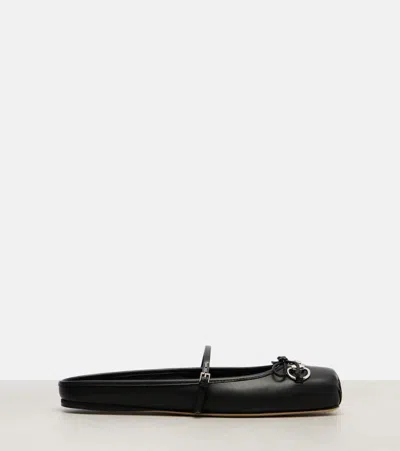 Gucci Leather Ballet Flats Featuring Metal Detail In Black