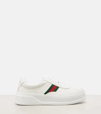 Gucci Women White Sneakers With Web Detail And Oversized Sole In Leather Woman