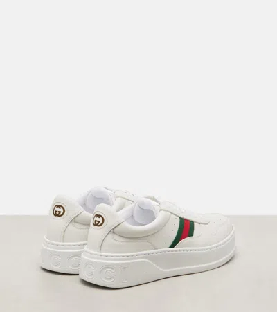 Gucci Women White Sneakers With Web Detail And Oversized Sole In Leather Woman