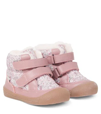 TEX花卉皮革边饰靴子